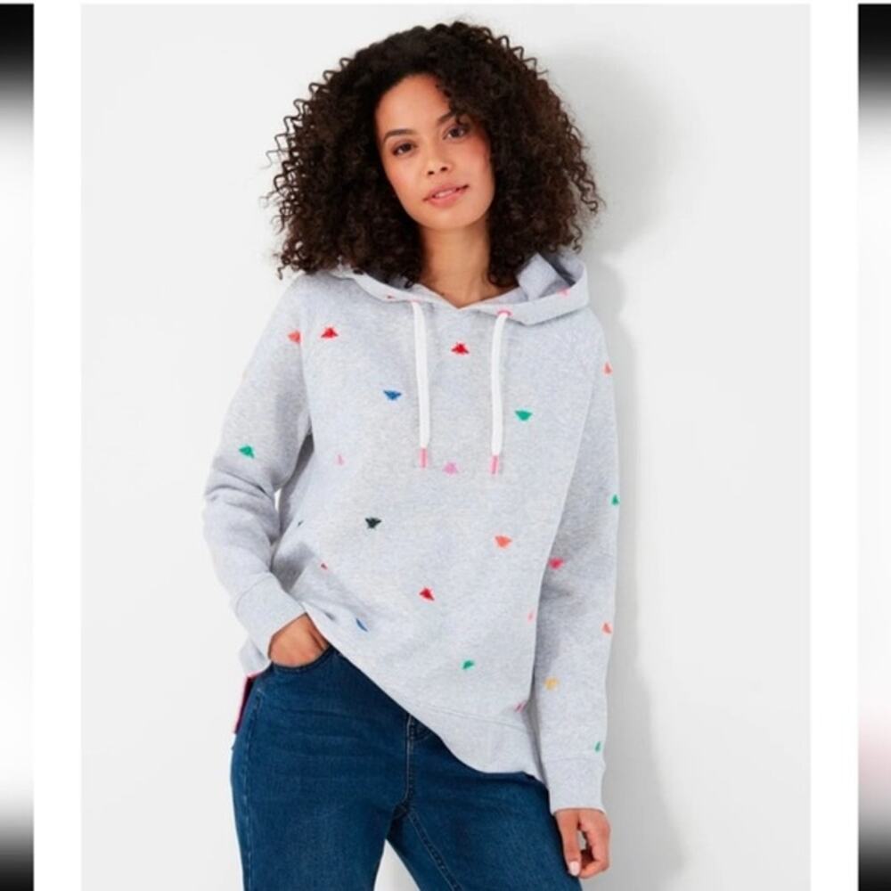 Joules Rainbow Bee Rowley Raglan Hooded Sweatshirt Gray Size 4 - Picture 2 of 12